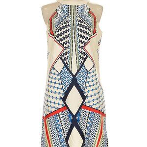 New Geometric Print Midi Dress Halter Neckline Wedding Guest Outfit Medium Size